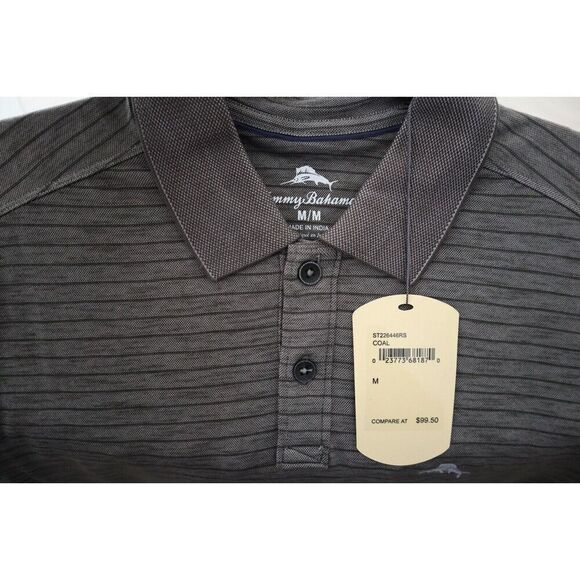 Tommy Bahama ST226446RS Men’s Sz Medium Coal Striped S/S Polo Shirt - Picture 3 of 7